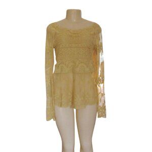 Sundance Yellow Sheer Lace Peplum Top XS Rayon/Spandex